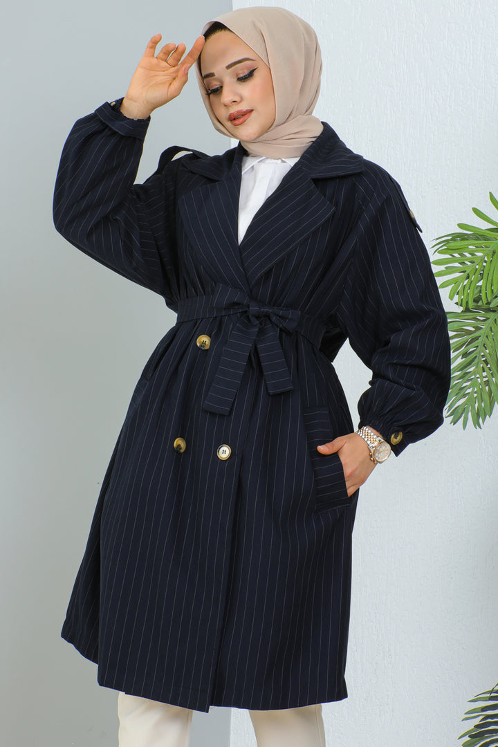 BNG Women Striped Trench Coat Navy - Clermont