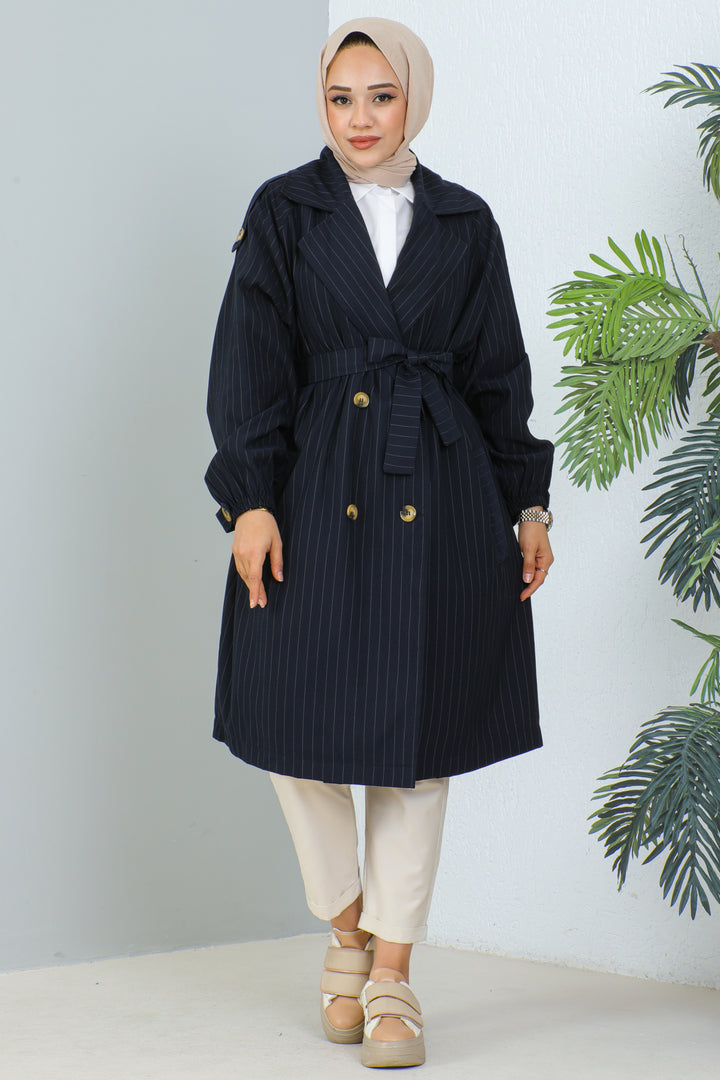 BNG Women Striped Trench Coat Navy - Clermont