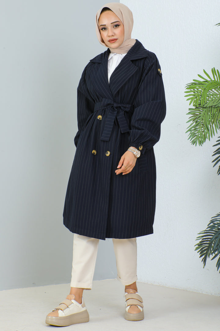 BNG Women Striped Trench Coat Navy - Clermont
