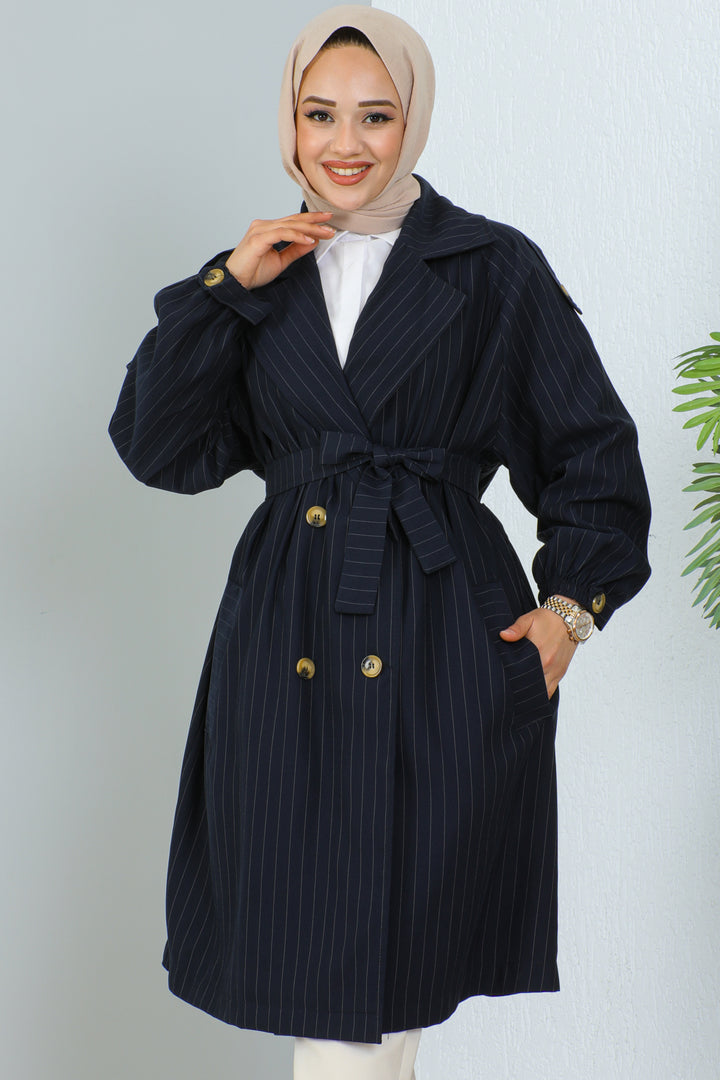 BNG Women Striped Trench Coat Navy - Clermont