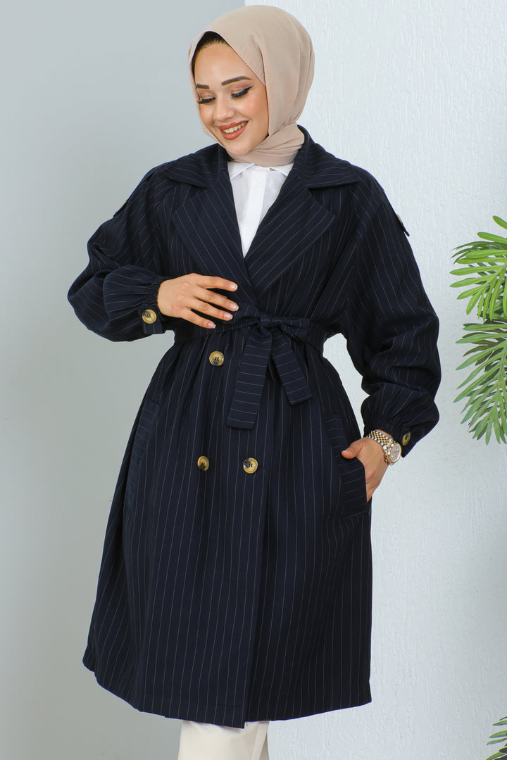 BNG Women Striped Trench Coat Navy - Clermont