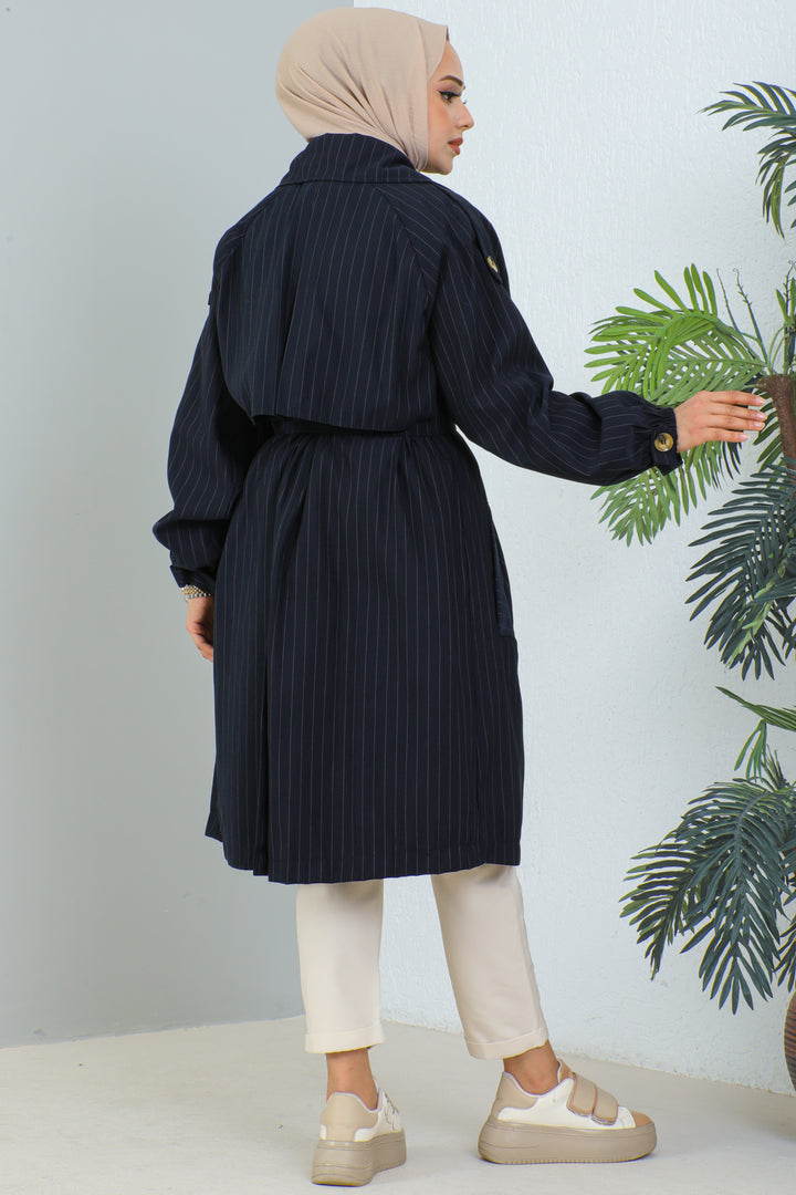 BNG Women Striped Trench Coat Navy - Clermont