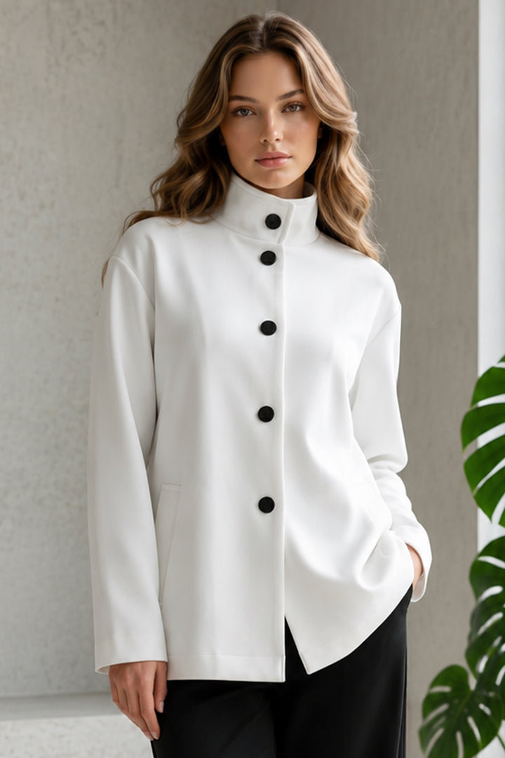 BNG Women Düğmeli Scuba Ceket S0032 Beyaz - Cedar Hill