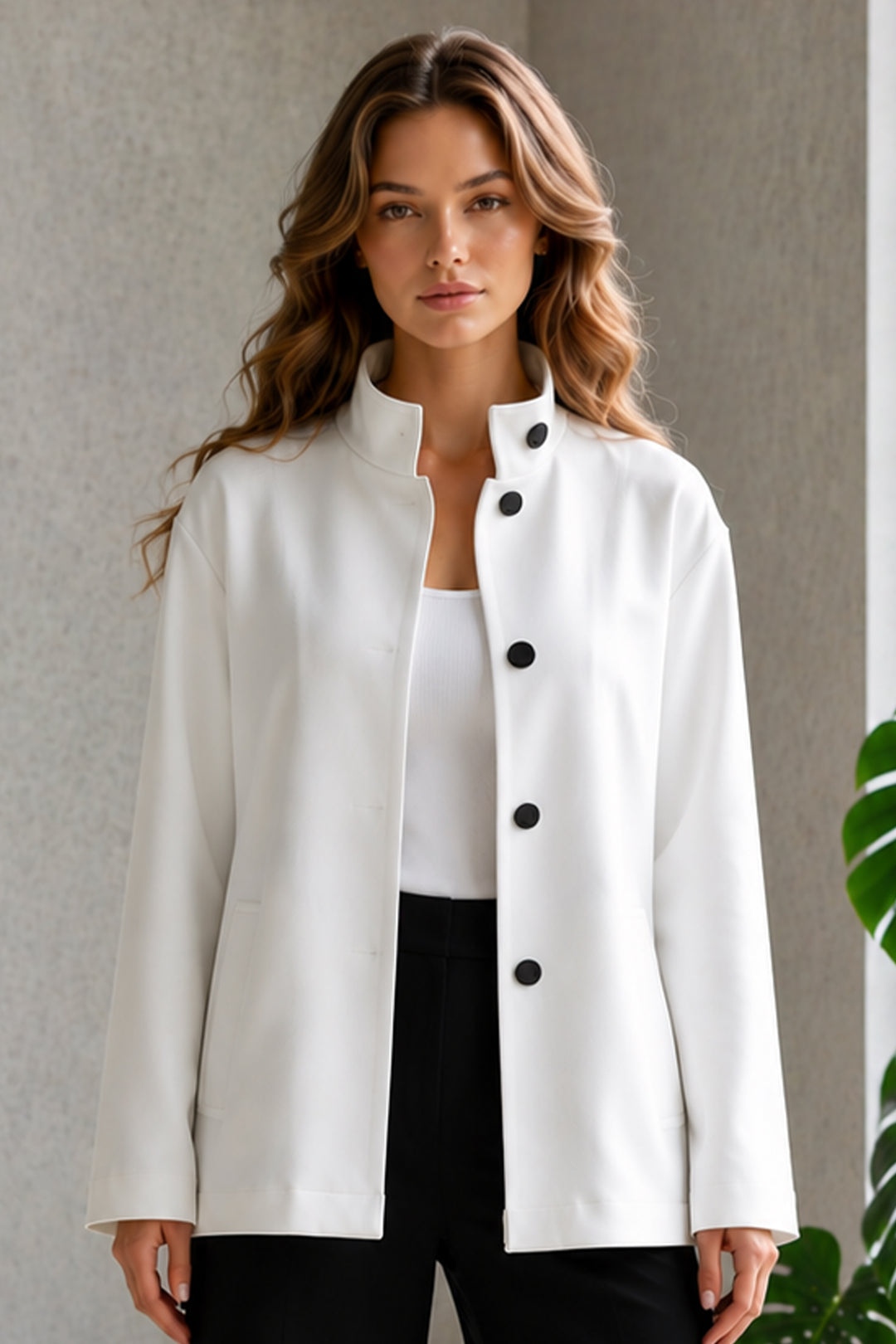 BNG Women Düğmeli Scuba Ceket S0032 Beyaz - Cedar Hill