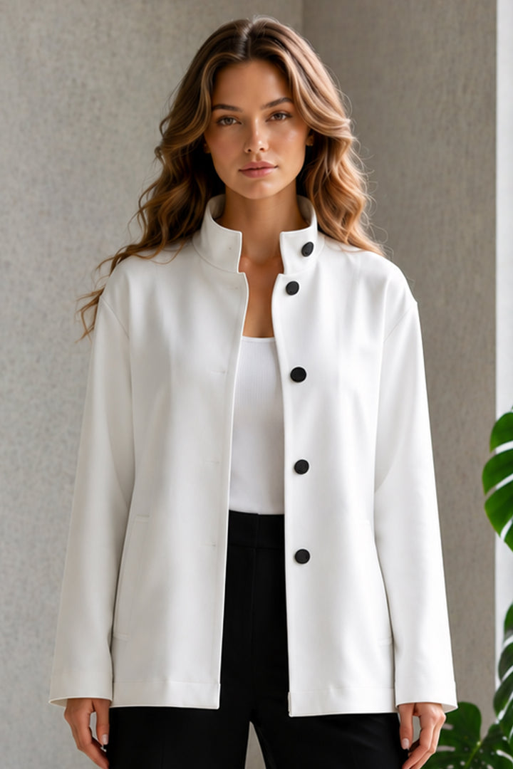 BNG Women Düğmeli Scuba Ceket S0032 Beyaz - Cedar Hill