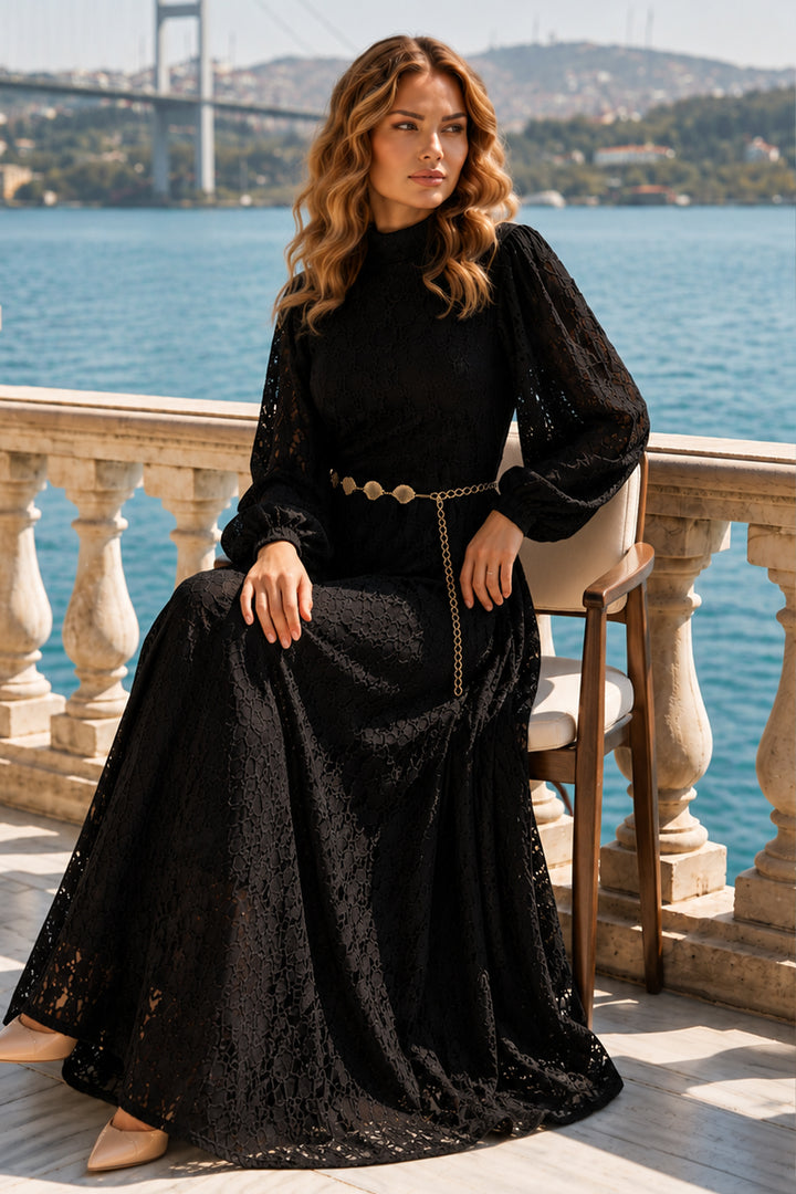 BNG Women Kemerli Tesettür Elbise S0118 Siyah - La Rinconada