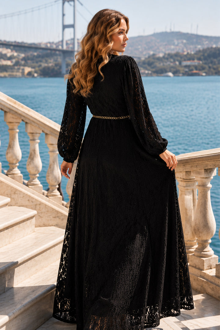 BNG Women Kemerli Tesettür Elbise S0118 Siyah - La Rinconada