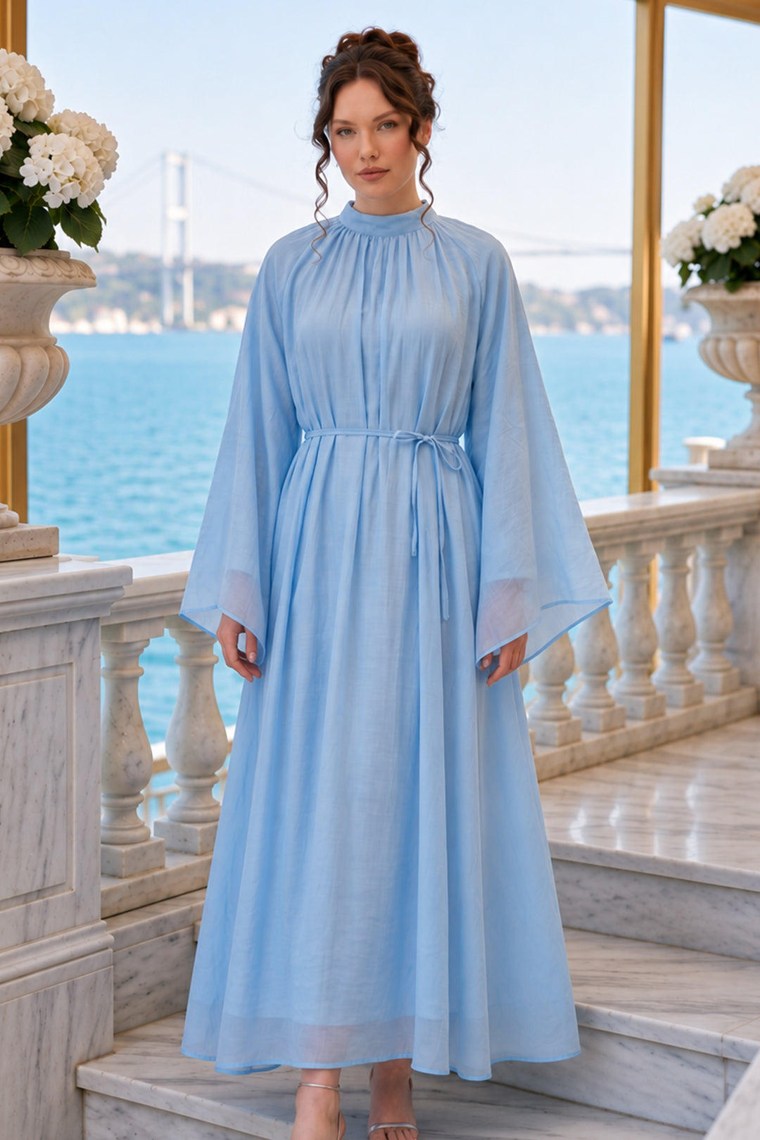 BNG Women Şifon Tesettür Elbise S0159 Mavi - Ciudad López Mateos