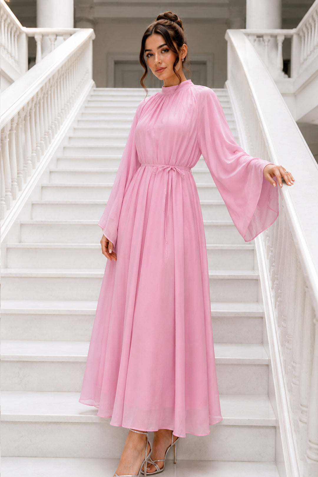 BNG Women Şifon Tesettür Elbise S0159 Pudra - Salvatierra