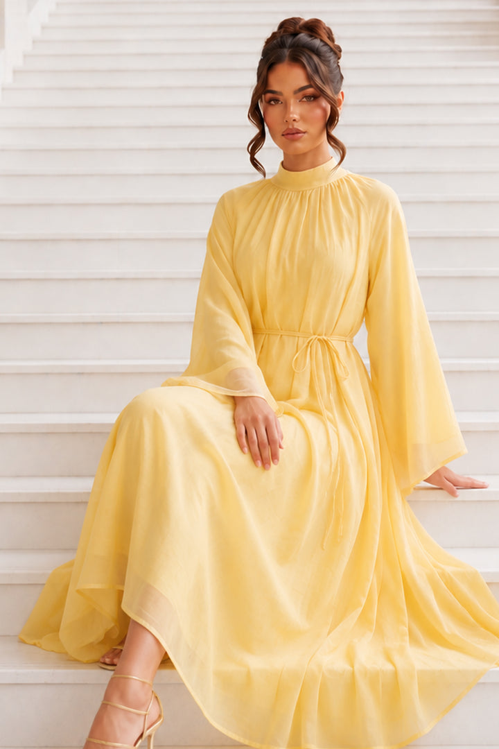 BNG Women Şifon Tesettür Elbise S0159 Sarı - Mooresville