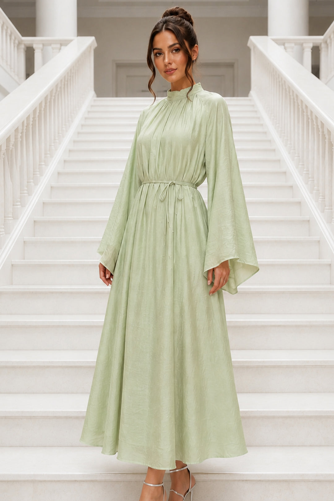 BNG Women Şifon Tesettür Elbise S0159 Yeşil - Madison