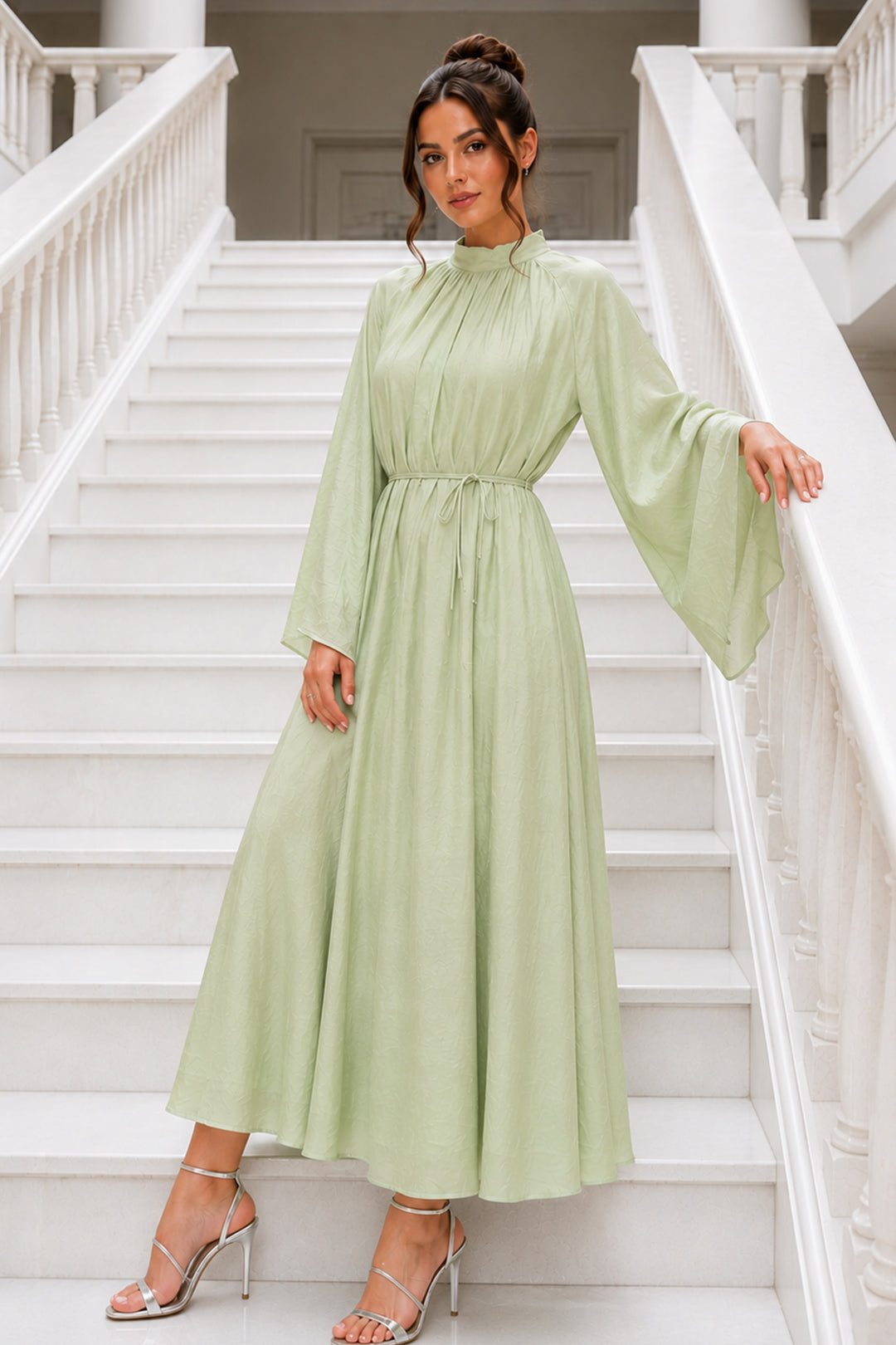 BNG Women Şifon Tesettür Elbise S0159 Yeşil - Madison