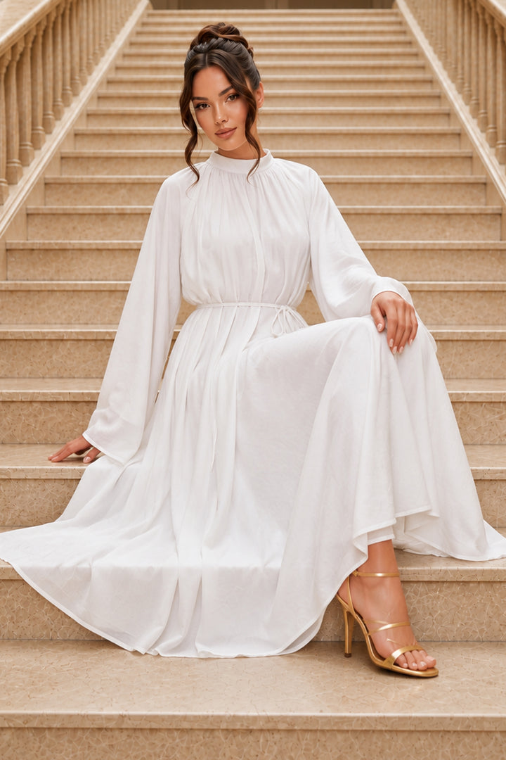BNG Women Şifon Tesettür Elbise S0159 Beyaz - Collegno