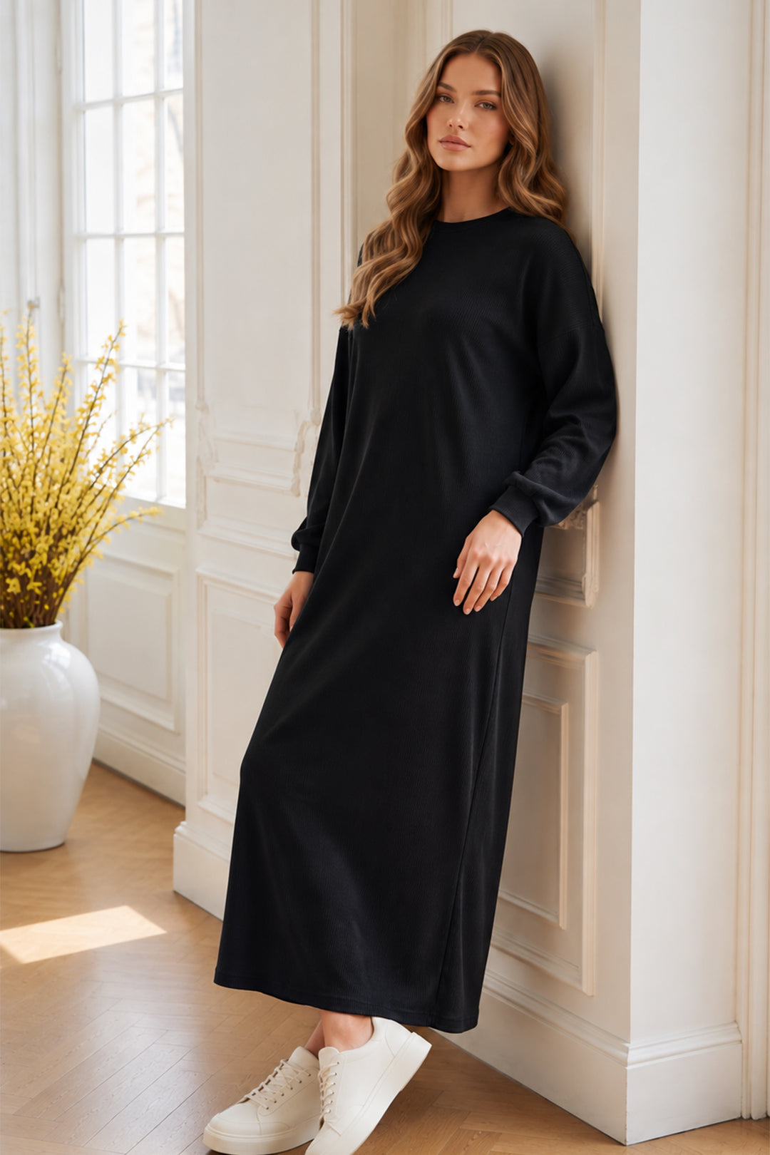 BNG Women Kuşaklı Tesettür Elbise S2239 Siyah - Floreşti