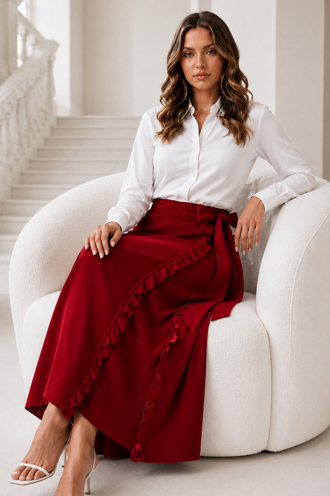 BNG Women Kruvaze Fırfırlı Etek S2325 Bordo - Willich