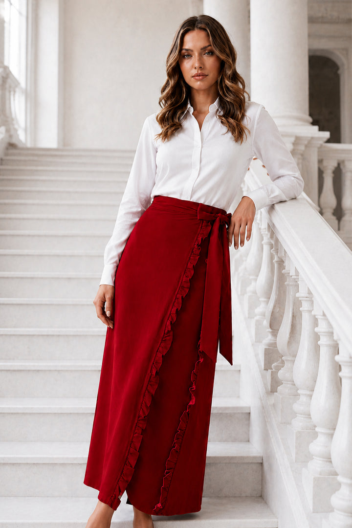 BNG Women Kruvaze Fırfırlı Etek S2325 Bordo - Willich