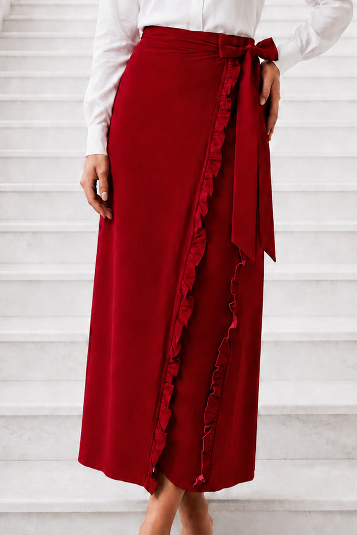 BNG Women Kruvaze Fırfırlı Etek S2325 Bordo - Willich
