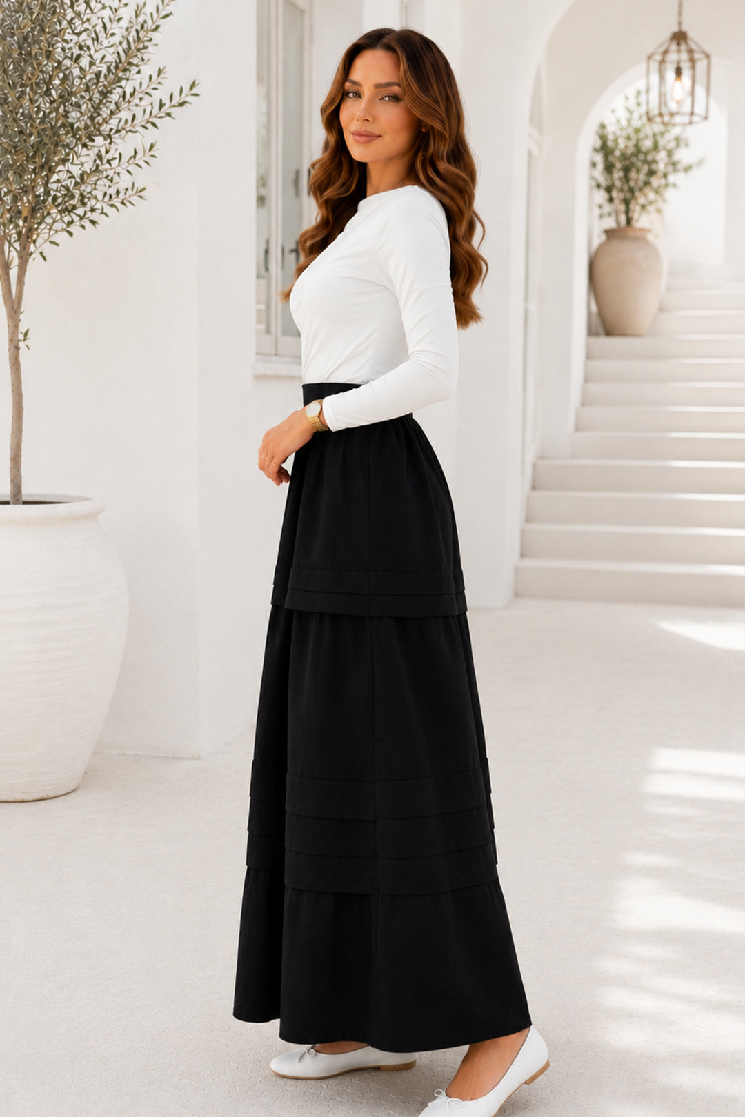 BNG Women Kat Kat Kloş Etek S2306 Siyah - Elgin
