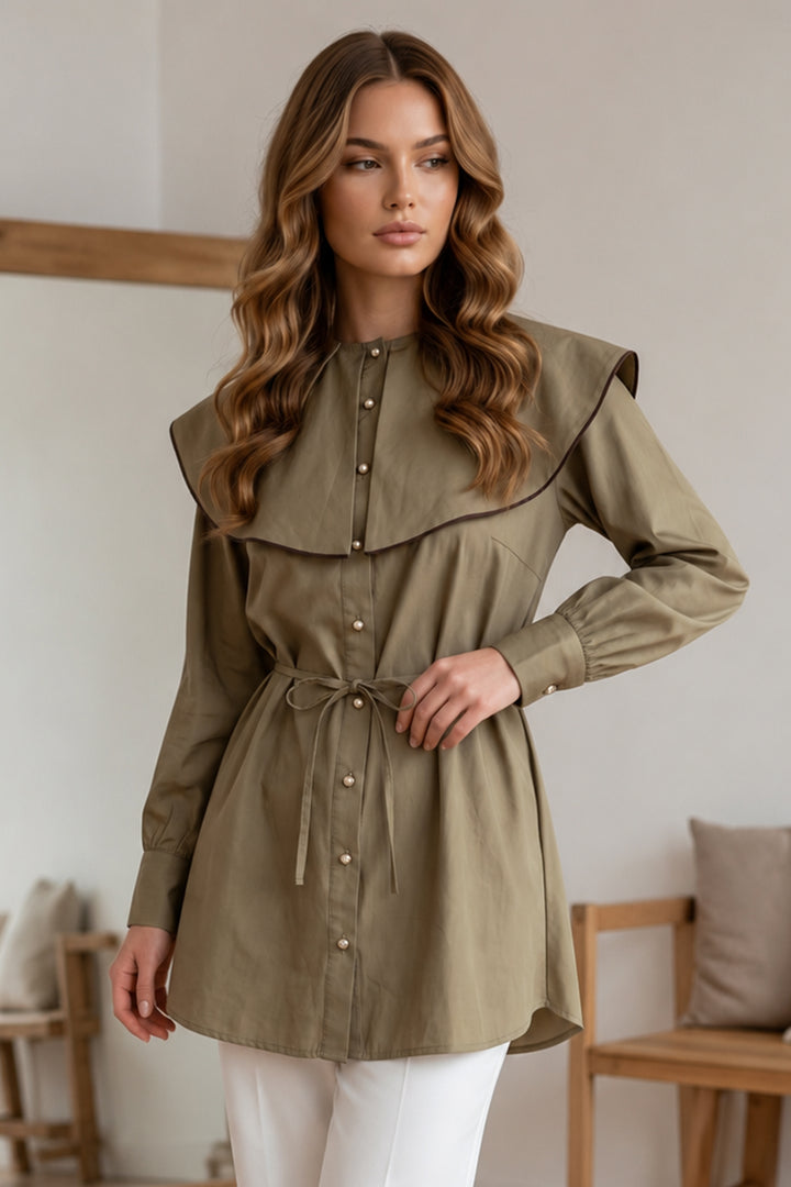 BNG Women Bebe Yaka Gömlek S0079 Haki - Grevenbroich