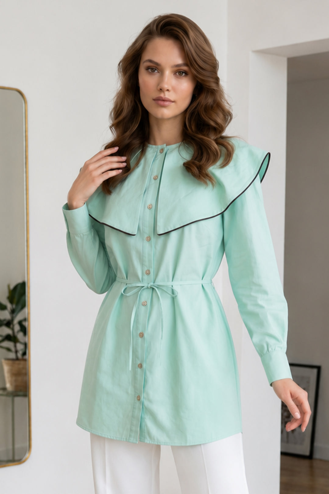 BNG Women Bebe Yaka Gömlek S0079 Mint Yeşili - Lowestoft