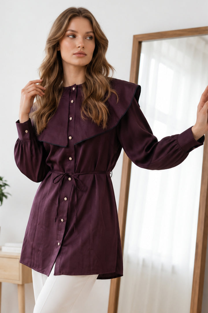 BNG Women Bebe Yaka Gömlek S0079 Mürdüm - Huejutla de Reyes