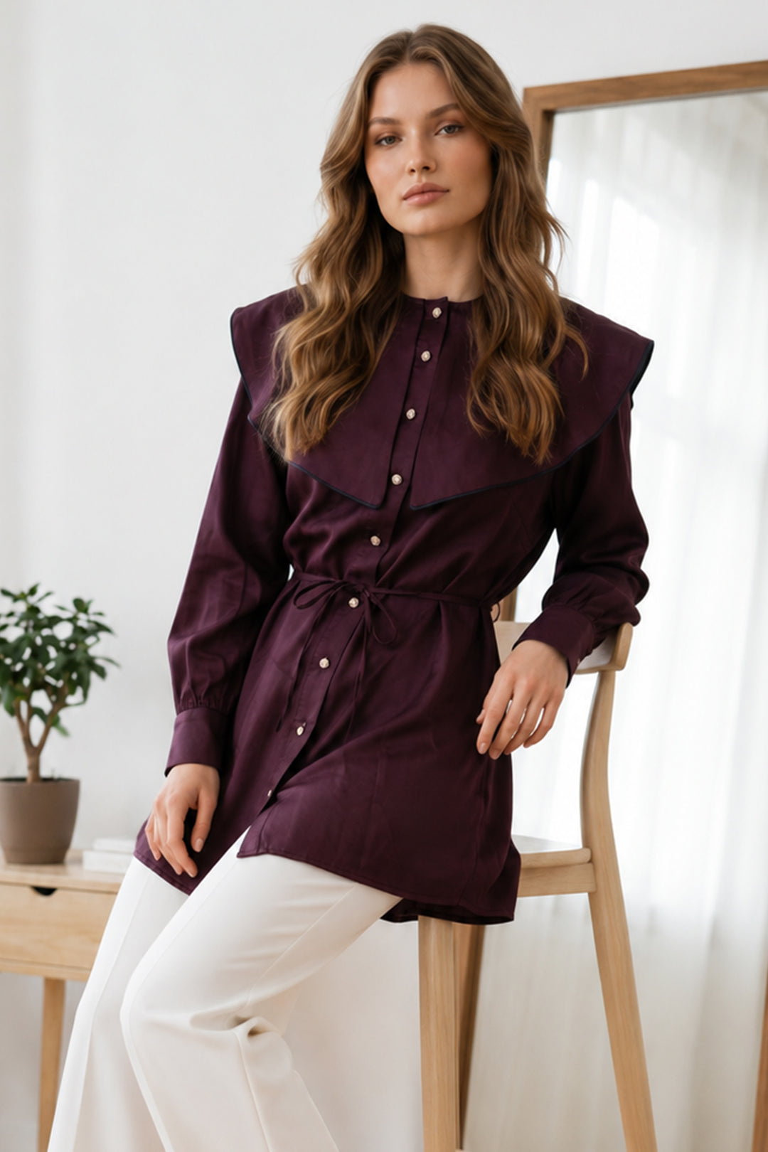BNG Women Bebe Yaka Gömlek S0079 Mürdüm - Huejutla de Reyes