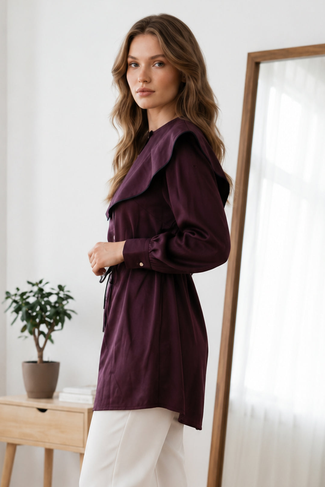 BNG Women Bebe Yaka Gömlek S0079 Mürdüm - Huejutla de Reyes