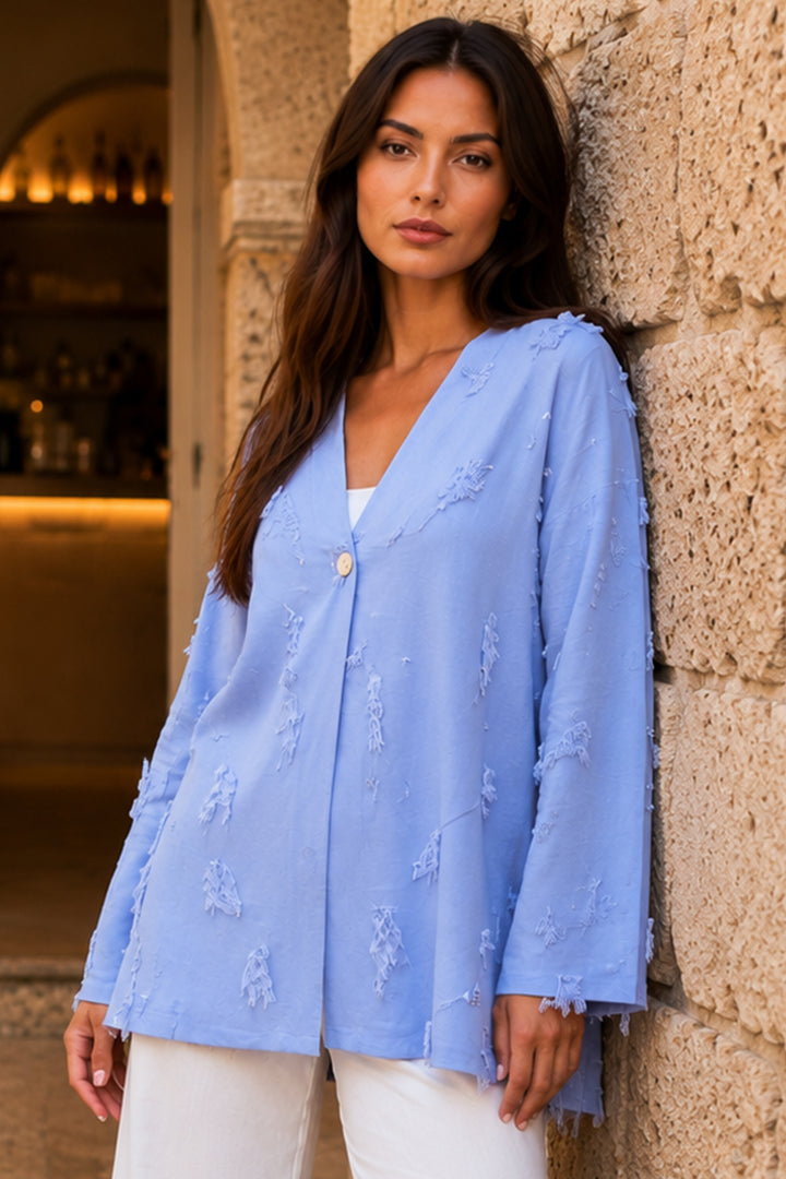 BNG Women Püskül Detaylı Kimono S2335 Mavi - Saanich