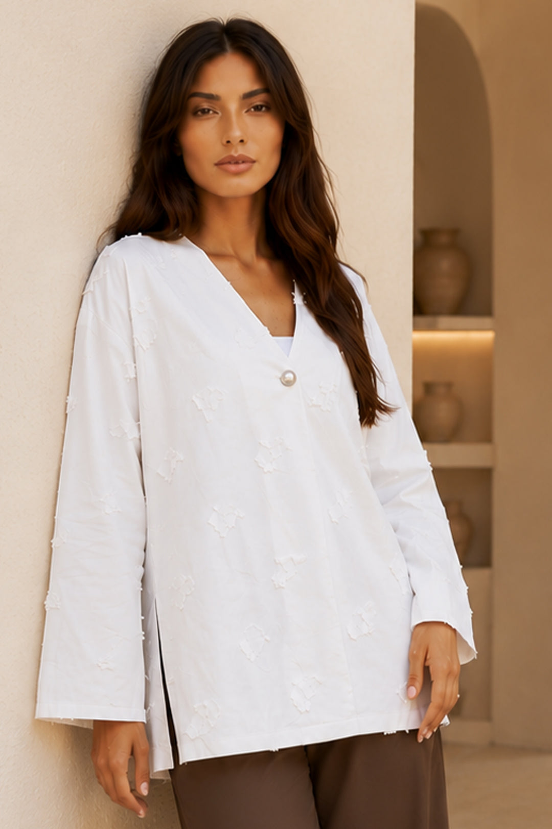 BNG Women Püskül Detaylı Kimono S2335 Beyaz - Zacatelco