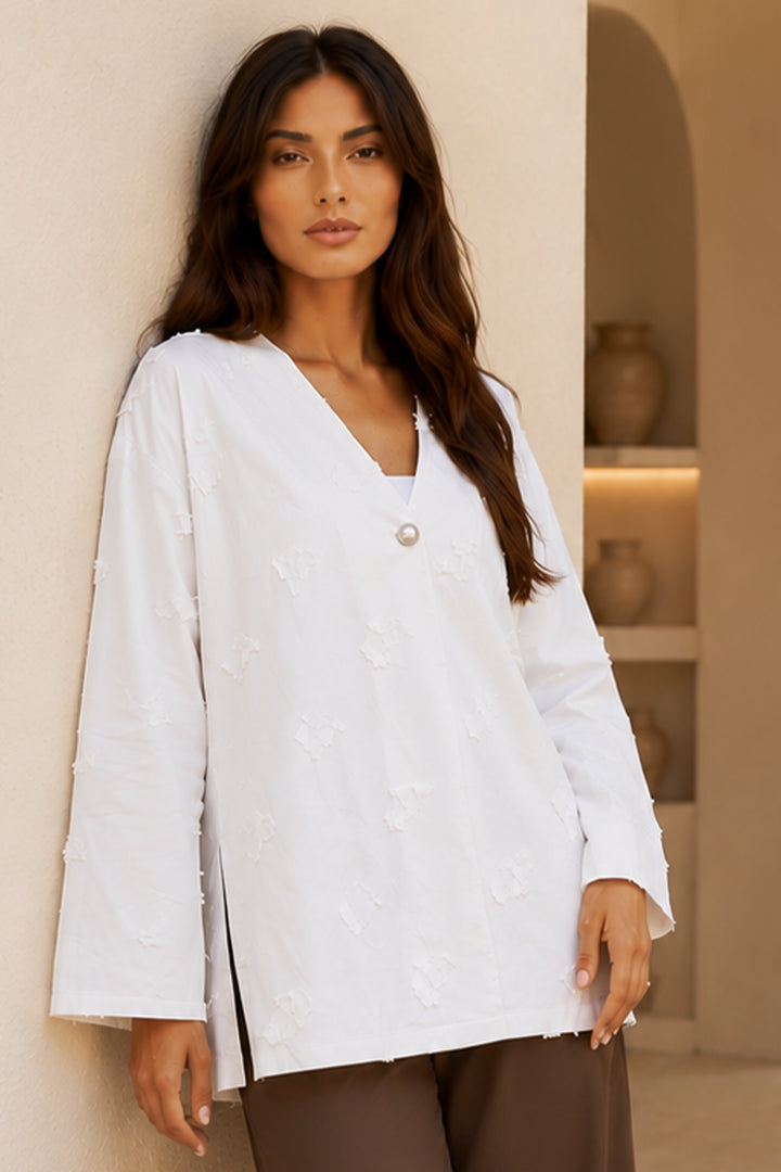 BNG Women Püskül Detaylı Kimono S2335 Beyaz - Zacatelco