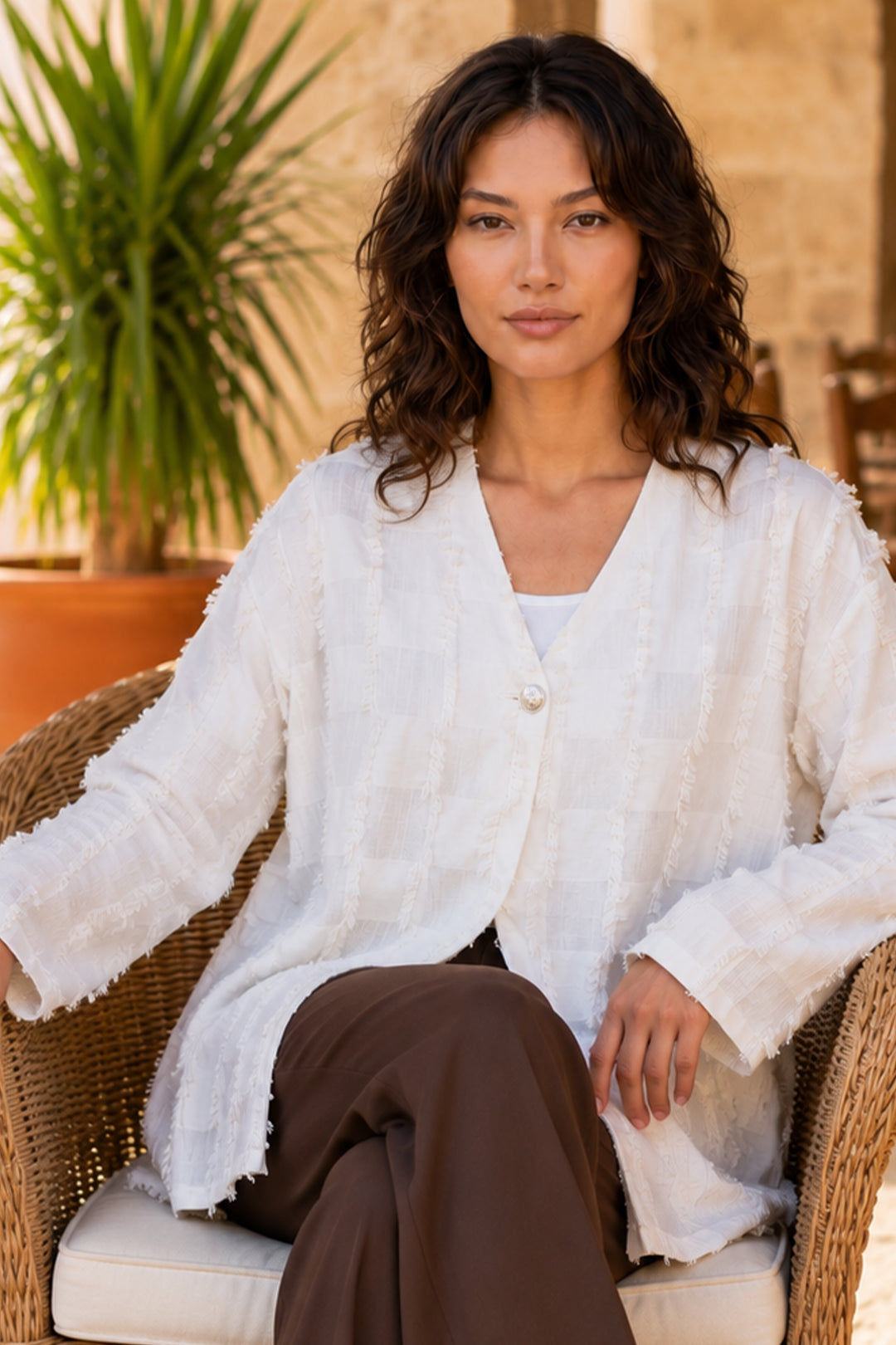 BNG Women Püskül Detaylı Kimono S2376 Krem - Markham