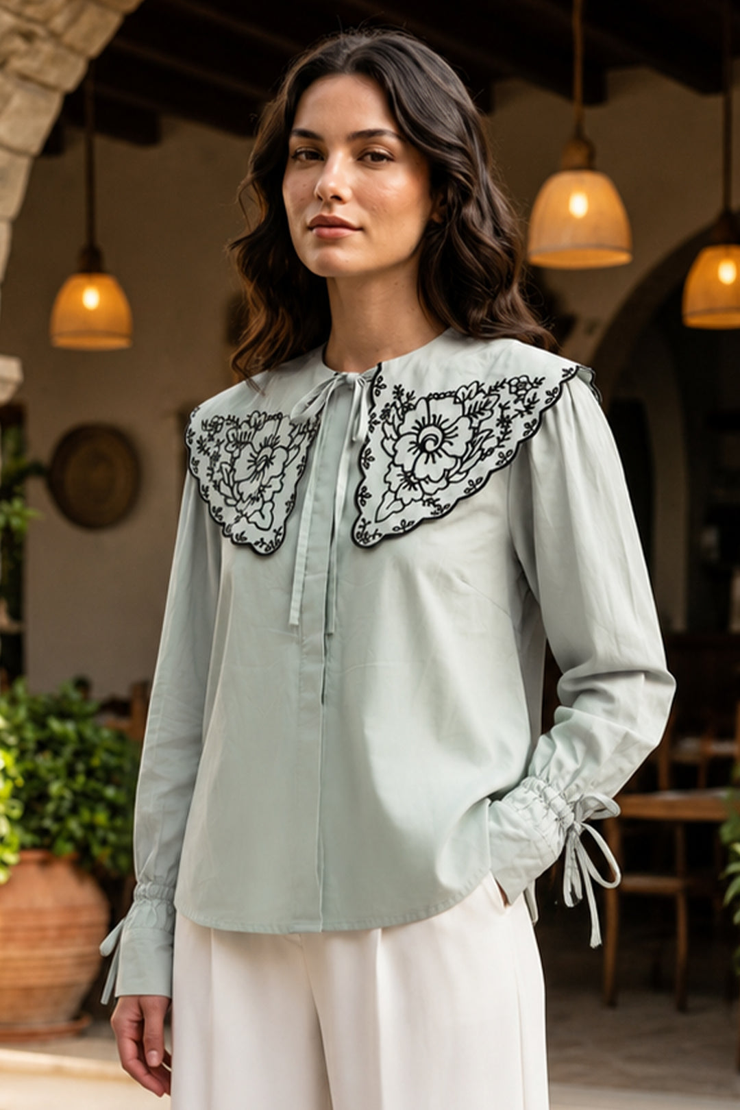 BNG Women Nakışlı Bebe Yaka Gömlek S2088 Çağla - Reus
