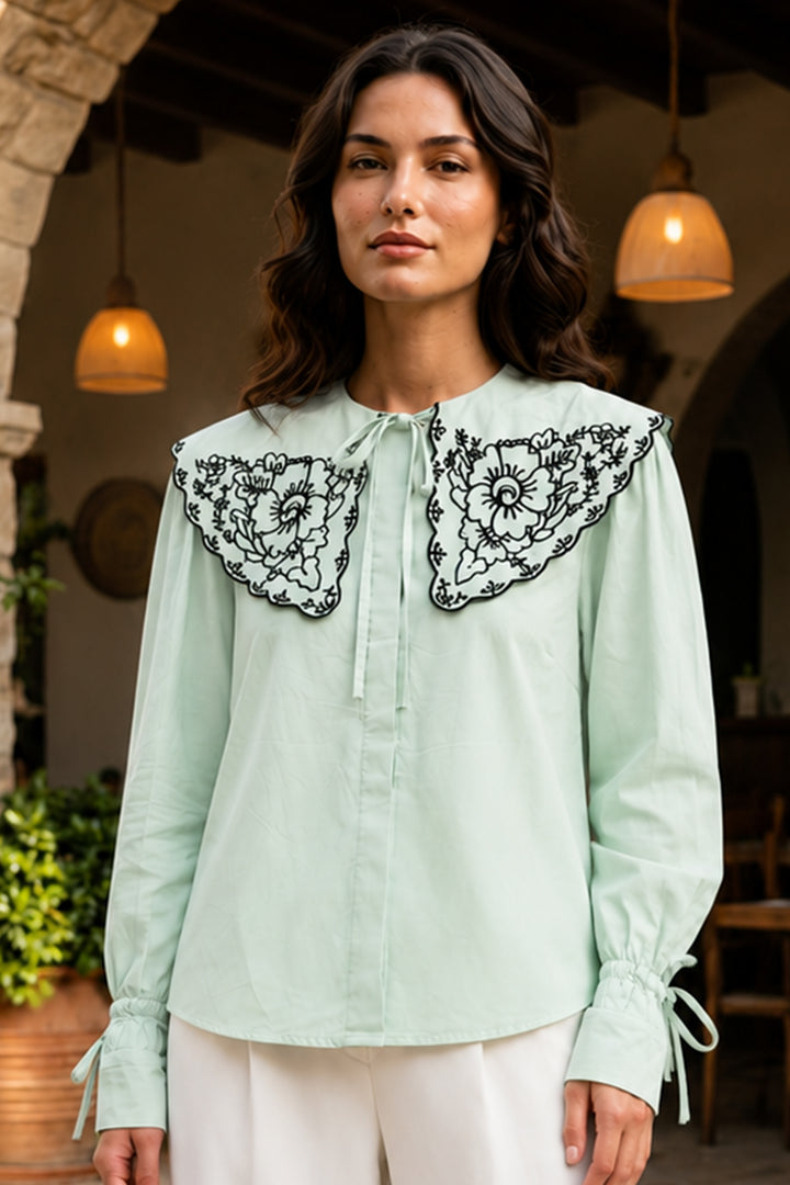 BNG Women Nakışlı Bebe Yaka Gömlek S2088 Mint Yeşili - Sanlúcar de Barrameda