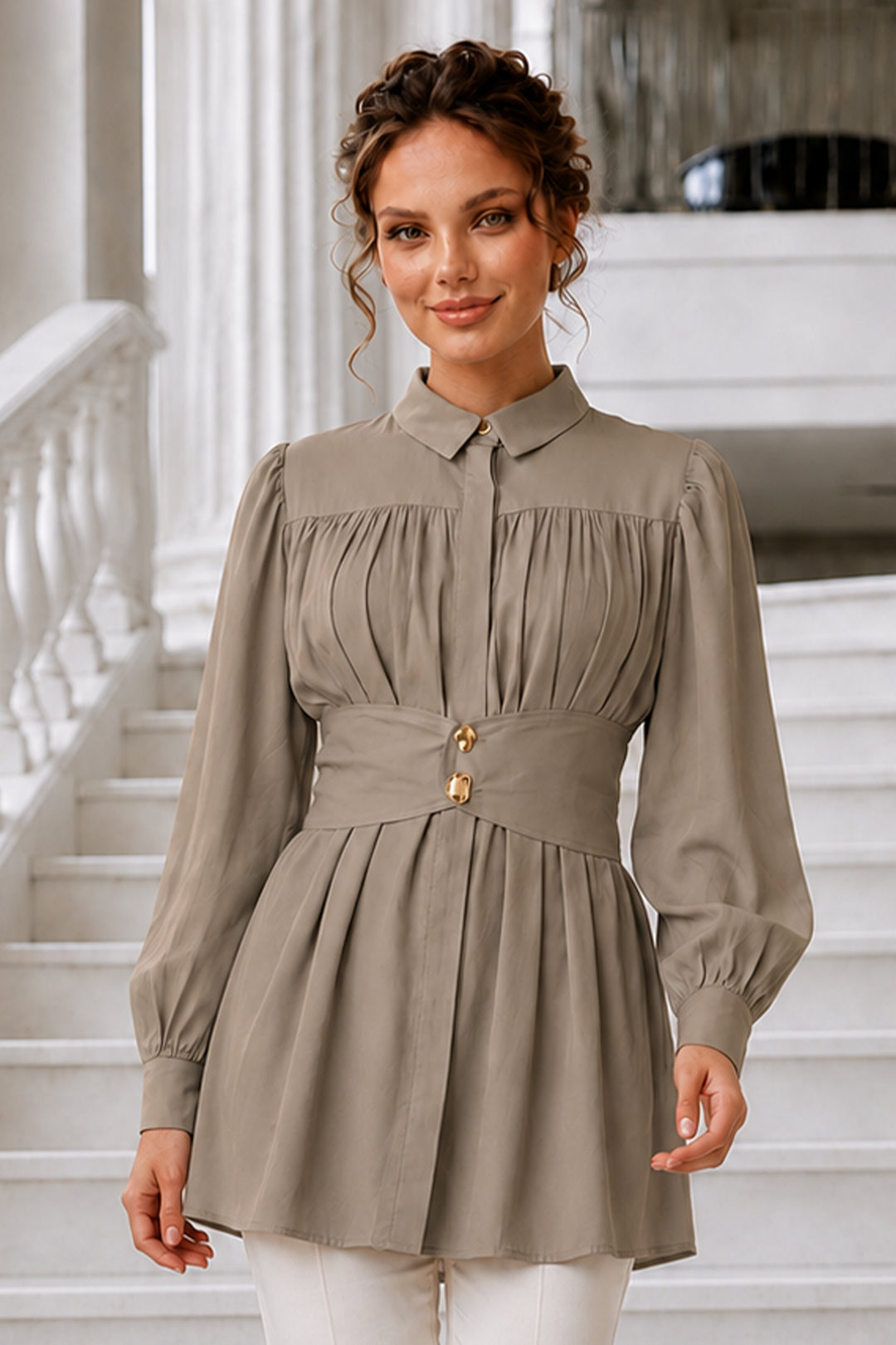 BNG Women Geniş Kemerli Gömlek S0134 Haki - Fredericton