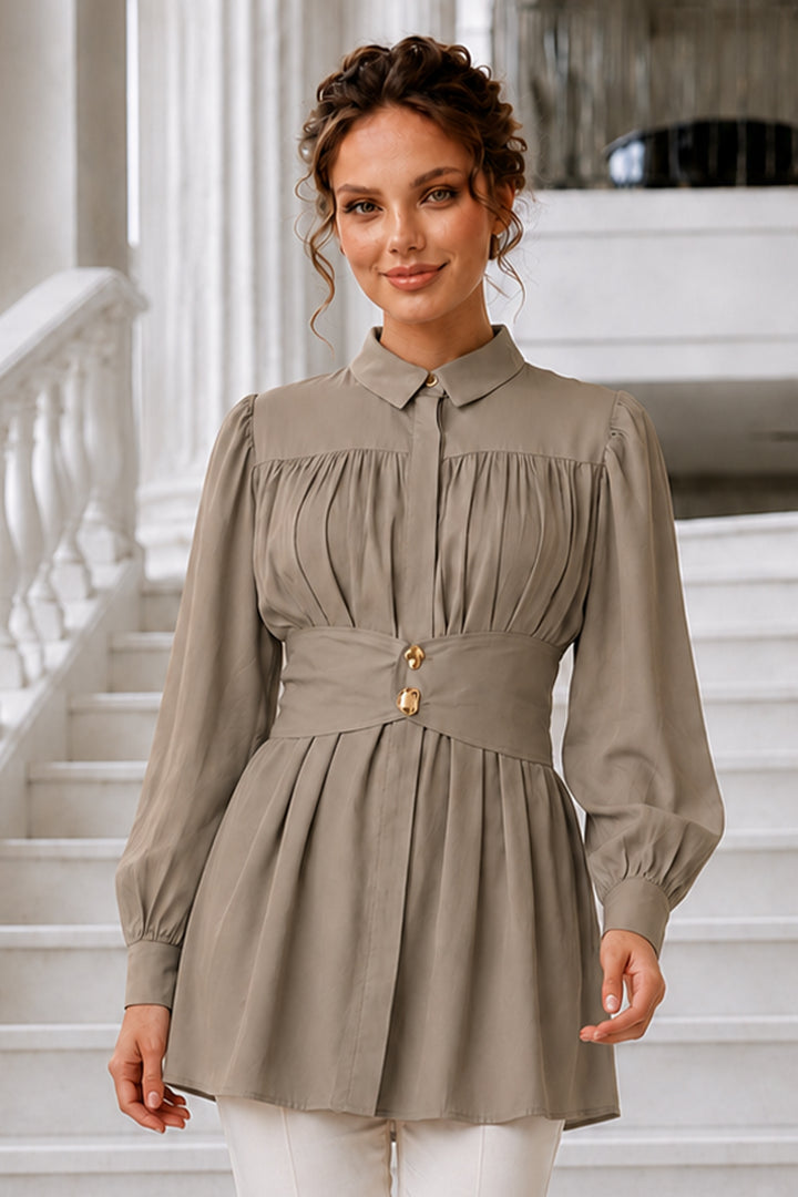 BNG Women Geniş Kemerli Gömlek S0134 Haki - Fredericton