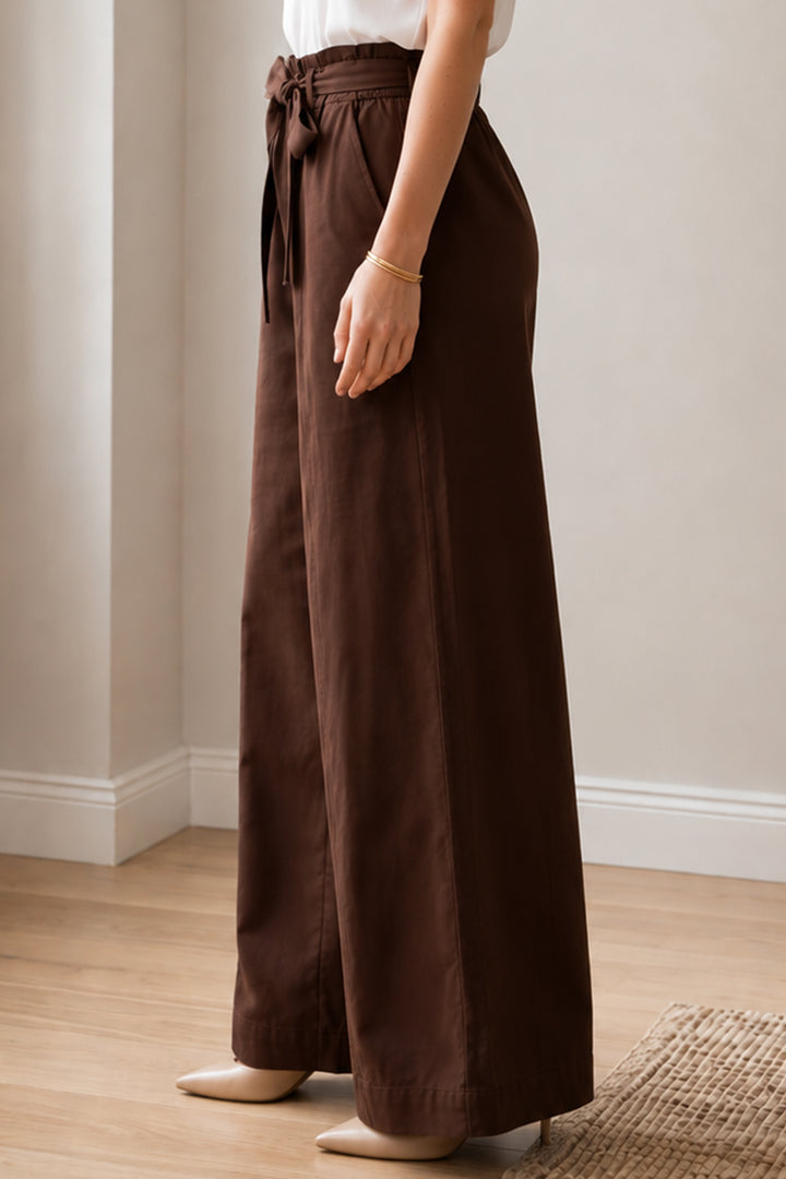 BNG Women Kemerli Beli Lastikli Pantolon S0068 Kahverengi - Ovar
