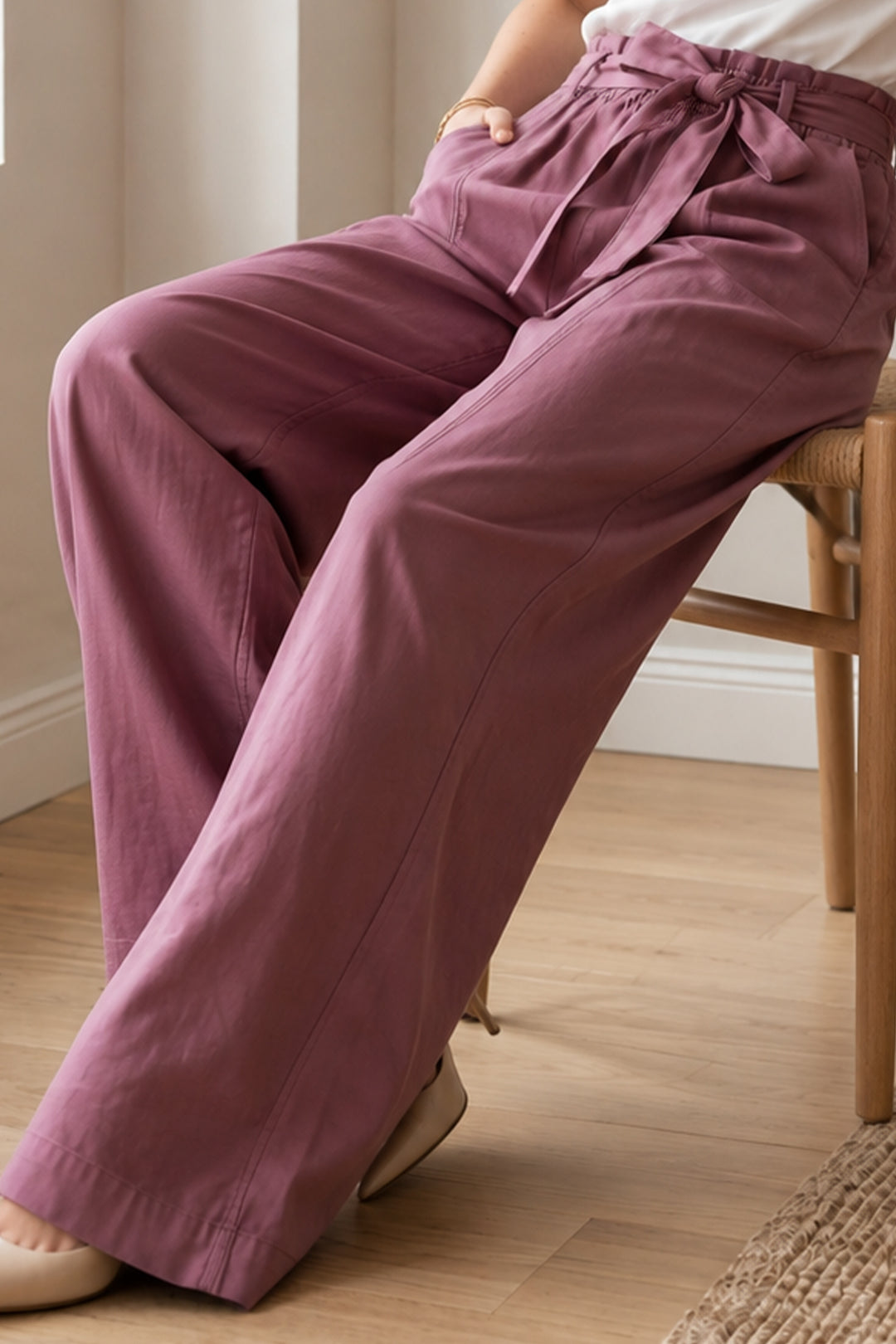 BNG Women Kemerli Beli Lastikli Pantolon S0068 Mürdüm - Hellevoetsluis