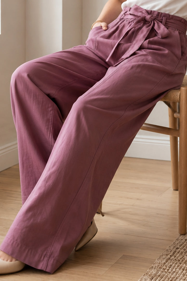 BNG Women Kemerli Beli Lastikli Pantolon S0068 Mürdüm - Hellevoetsluis