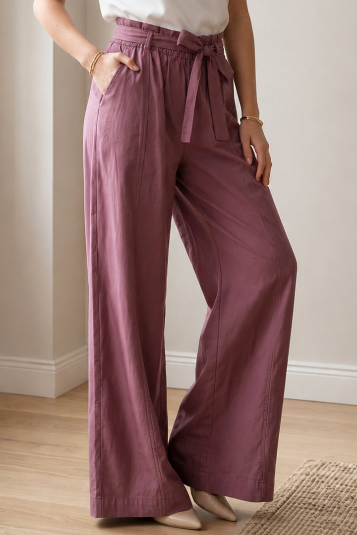 BNG Women Kemerli Beli Lastikli Pantolon S0068 Mürdüm - Hellevoetsluis
