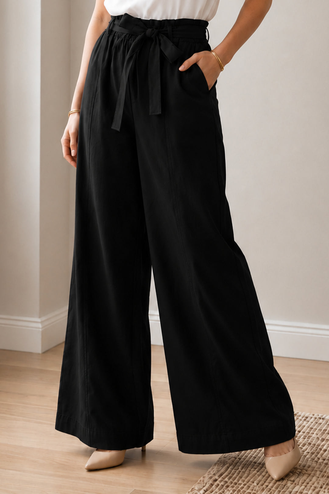 BNG Women Kemerli Beli Lastikli Pantolon S0068 Siyah - Călăraşi
