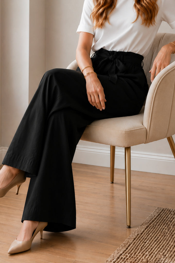 BNG Women Kemerli Beli Lastikli Pantolon S0068 Siyah - Călăraşi