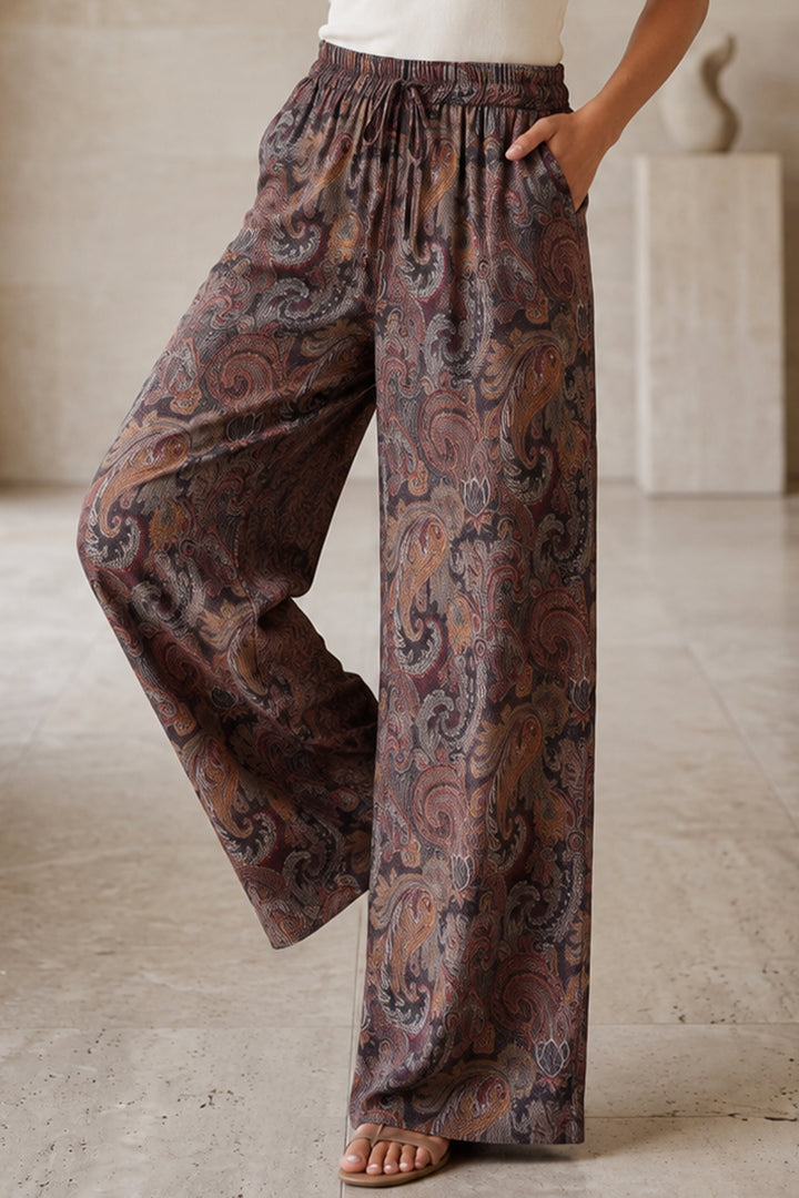 BNG Women Etnik Desen Salaş Pantolon S2395 Kahverengi - Nola