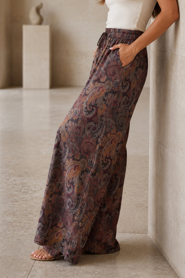 BNG Women Etnik Desen Salaş Pantolon S2395 Kahverengi - Nola
