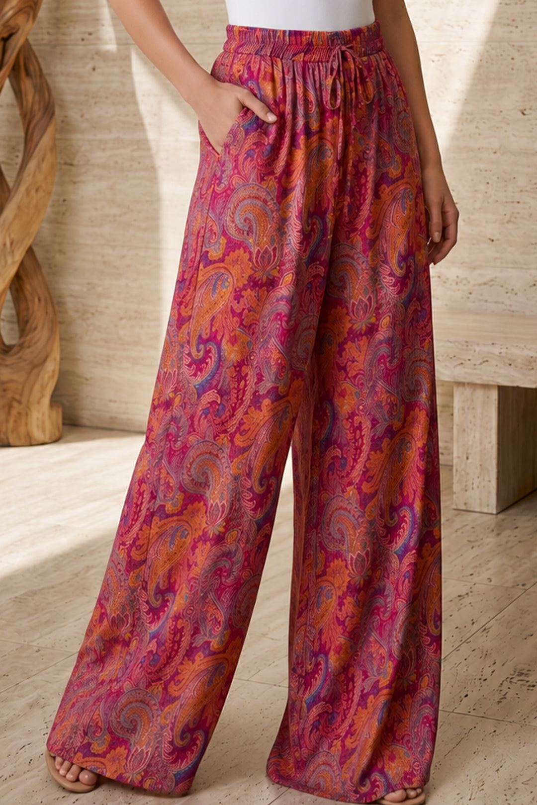 BNG Women Etnik Desen Salaş Pantolon S2395 Mürdüm - Lorain