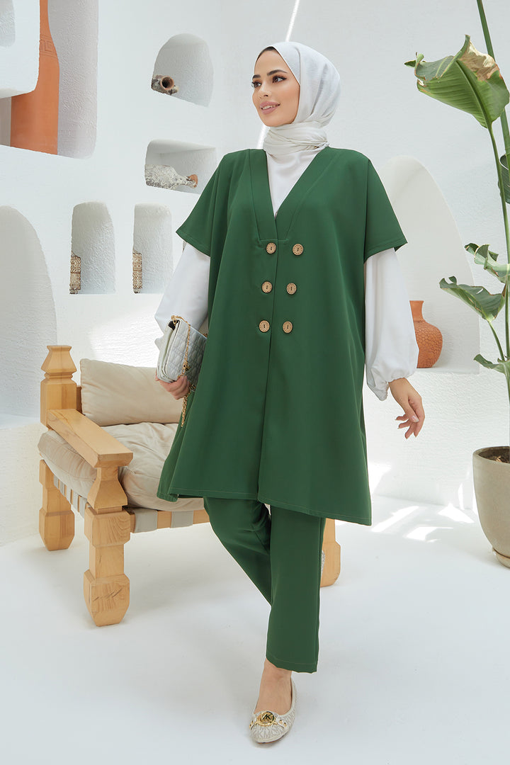 ZRF Women Button Detailed Three Piece Set - Emerald - Augusta