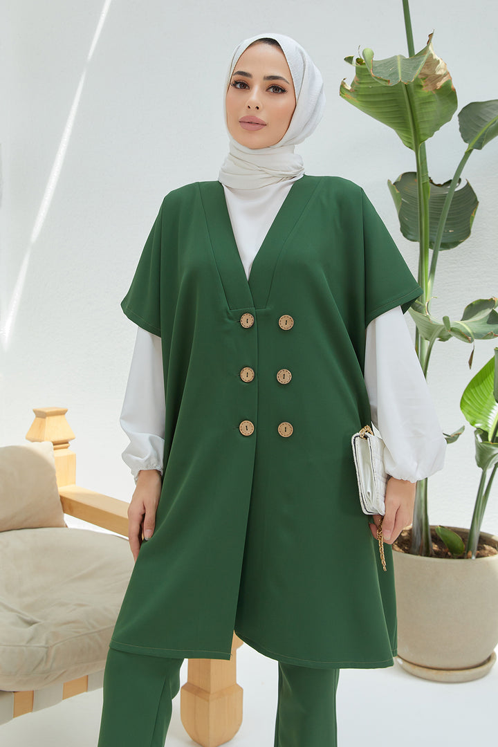 ZRF Women Button Detailed Three Piece Set - Emerald - Augusta