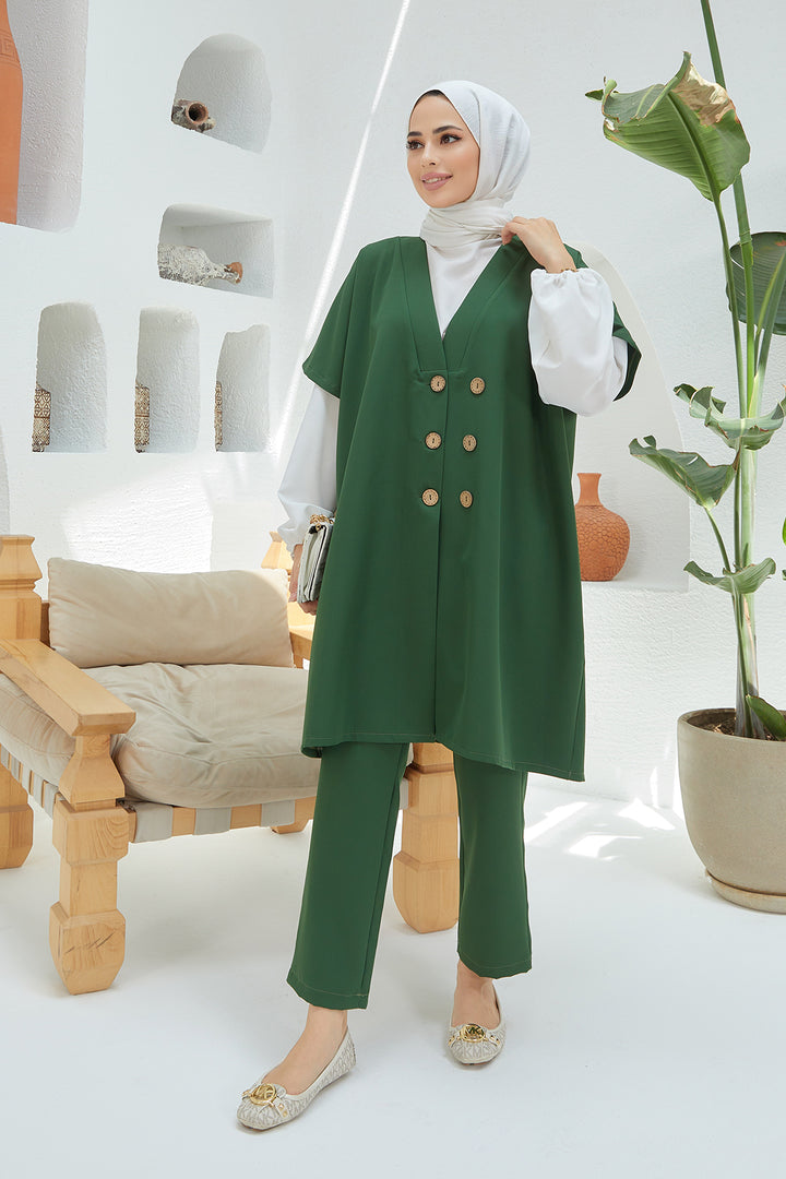 ZRF Women Button Detailed Three Piece Set - Emerald - Augusta