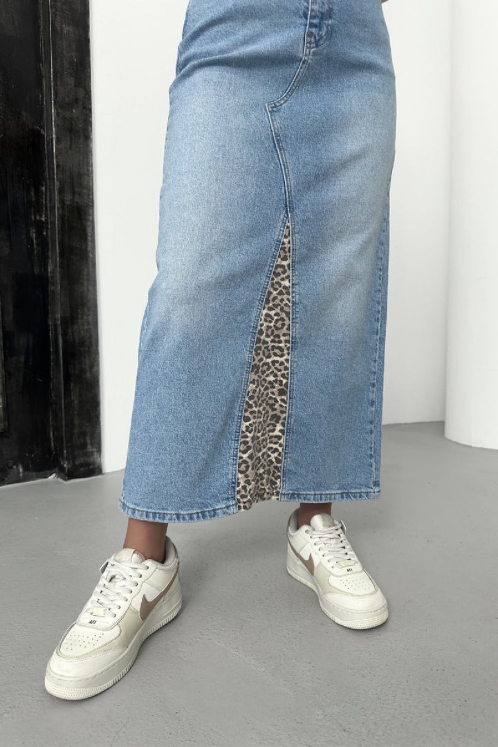XLJ Leopard Pattern Detailed Denim Skirt Mixed - Cathedral City