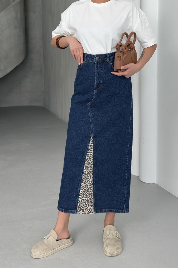 XLJ Leopard Pattern Detailed Denim Skirt Mixed - Killeen