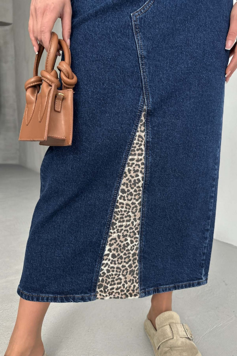 XLJ Leopard Pattern Detailed Denim Skirt Mixed - Killeen